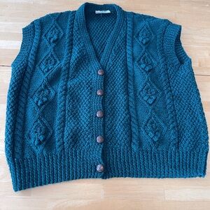 Blarney Aran Hand Knit Wool Green Vest Large? See Measurements